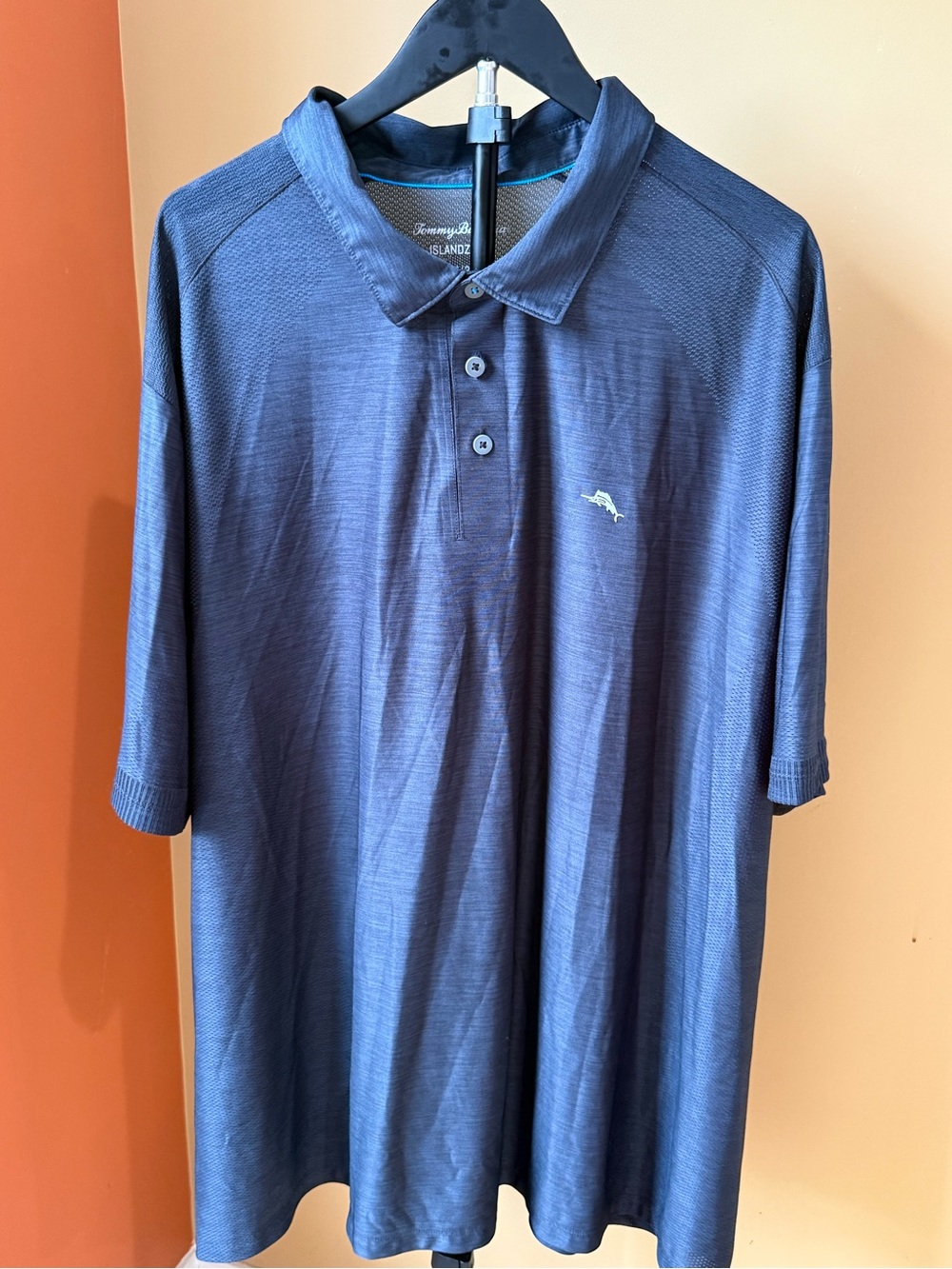 Tommy Bahama Blue Short-Sleeve Polo with Embroidered Marlin